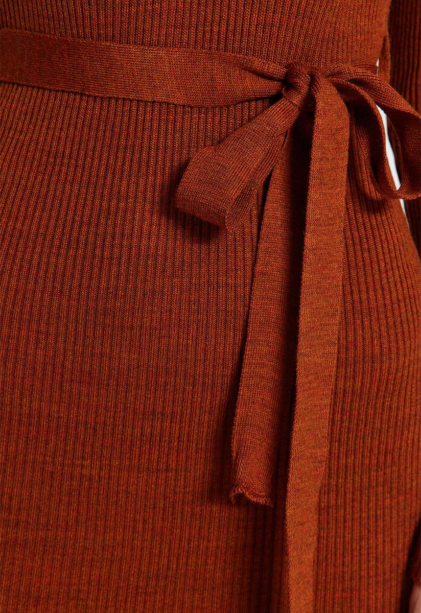Trendyol - Midi Knit Tie Self Cloth Belt Dress - Copper Brown