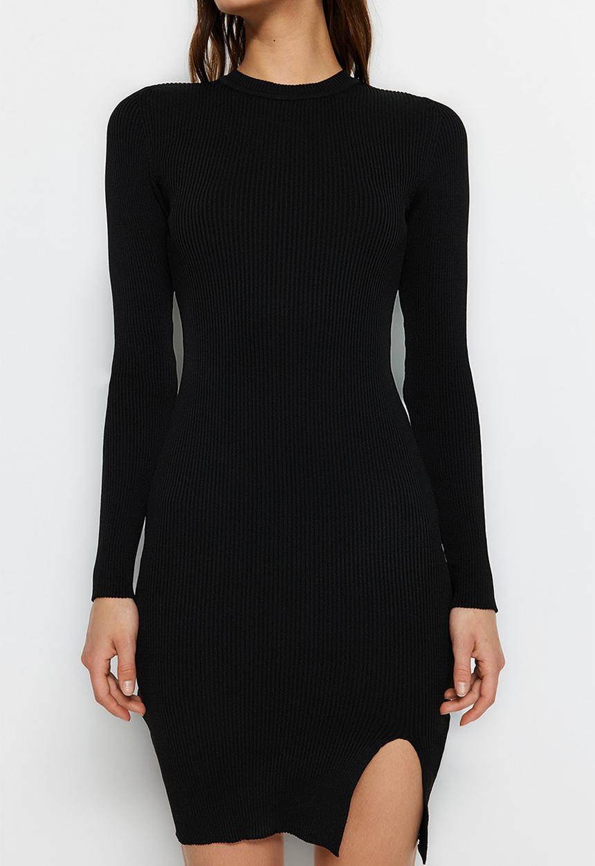 Trendyol - Mini Knit bodycon Cutout Dress - Black