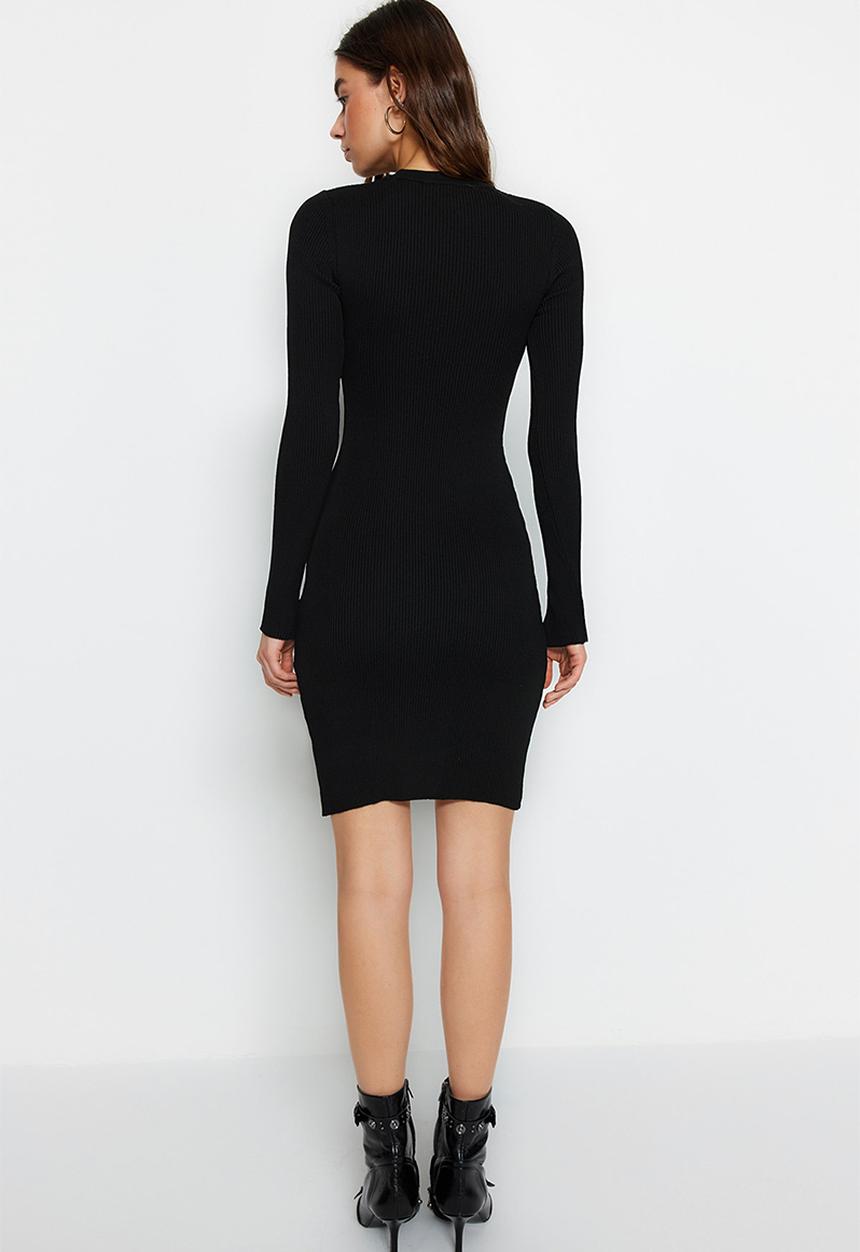 Trendyol - Mini Knit bodycon Cutout Dress - Black