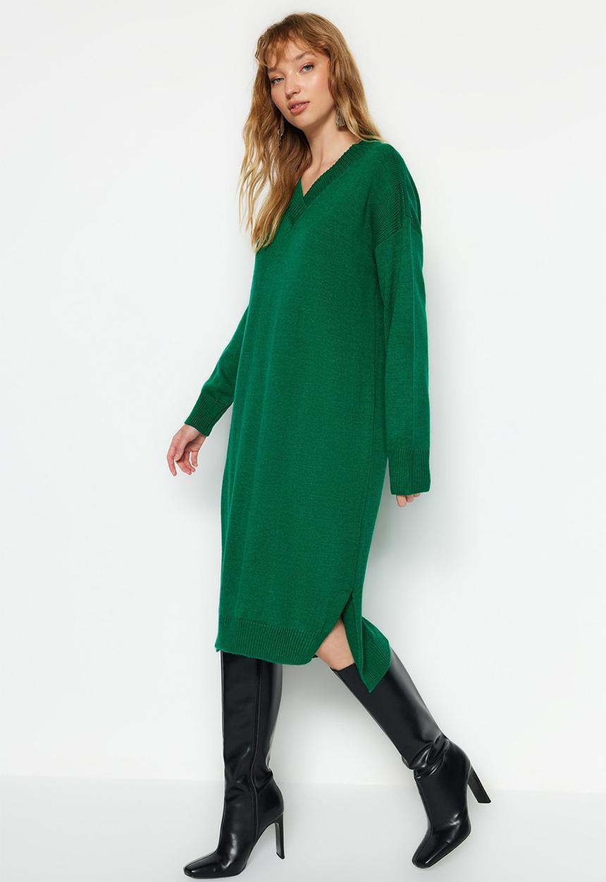 Trendyol - Midi Knit Relaxed Fit  Dress - Emerald