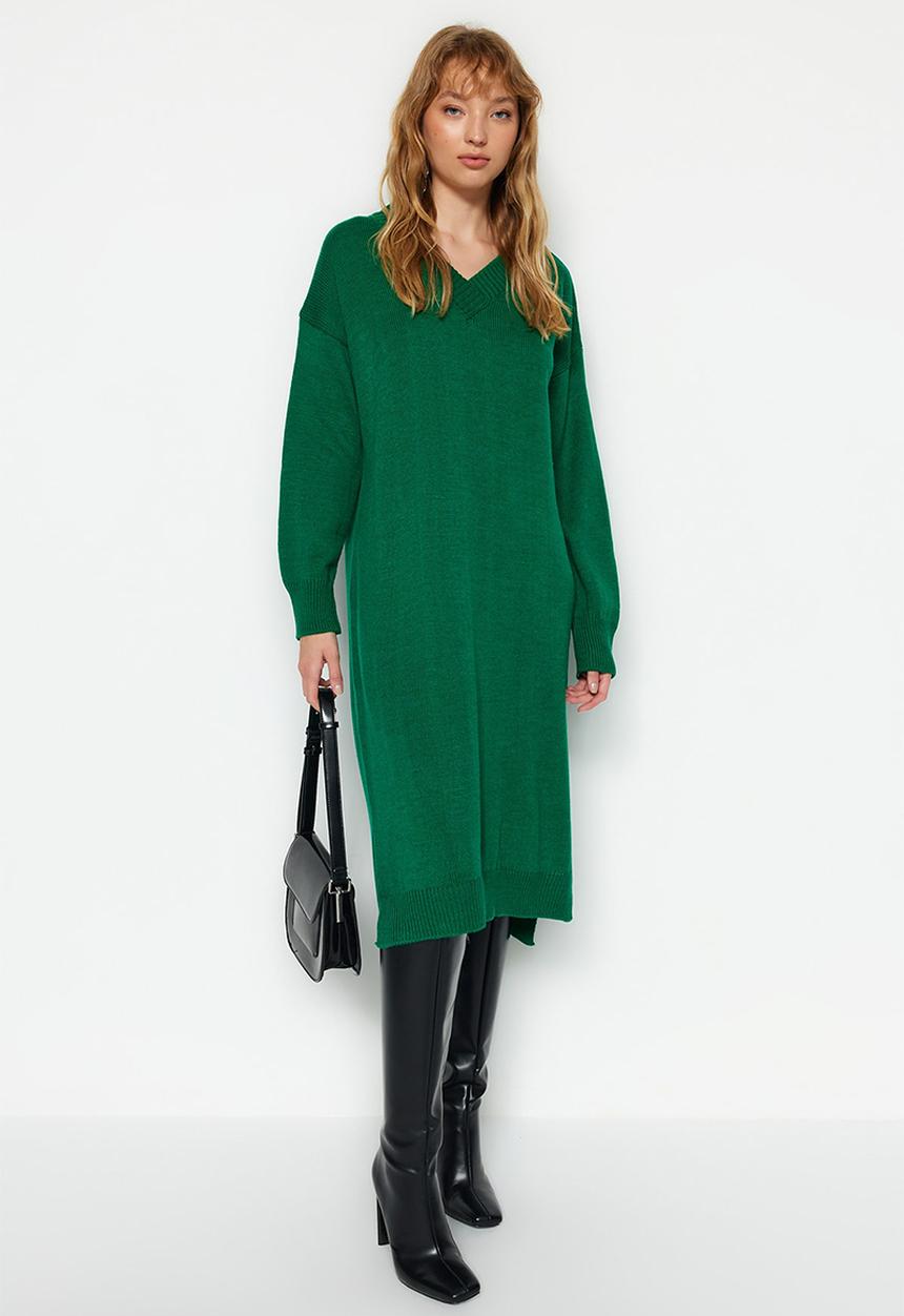Trendyol - Midi Knit Relaxed Fit  Dress - Emerald