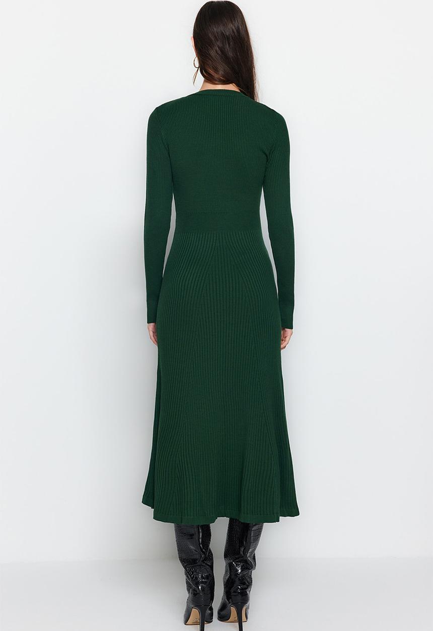 Trendyol - Midi Knit Dress - Emerald Green
