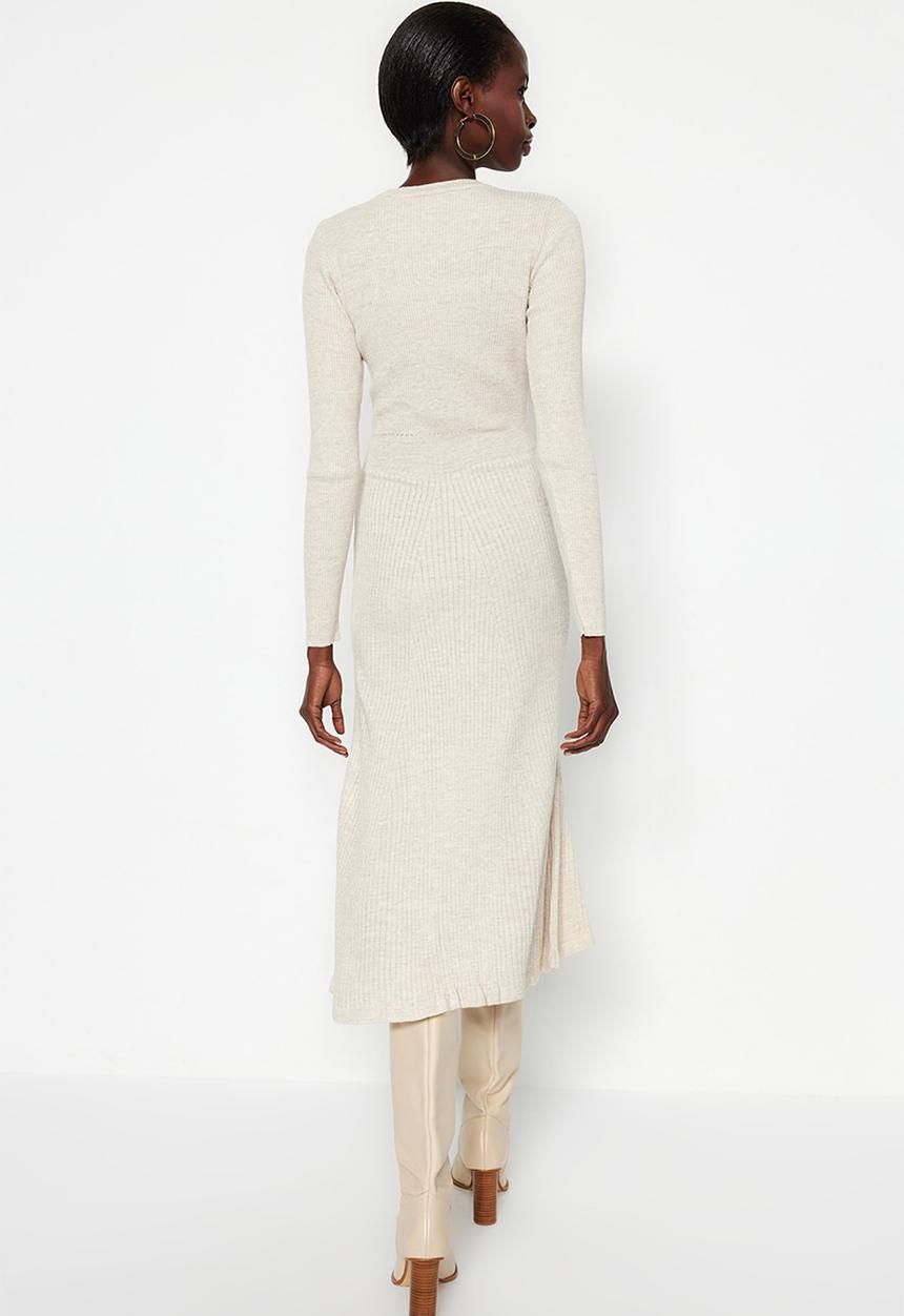 Trendyol - Midi Knit Dress - Ecru