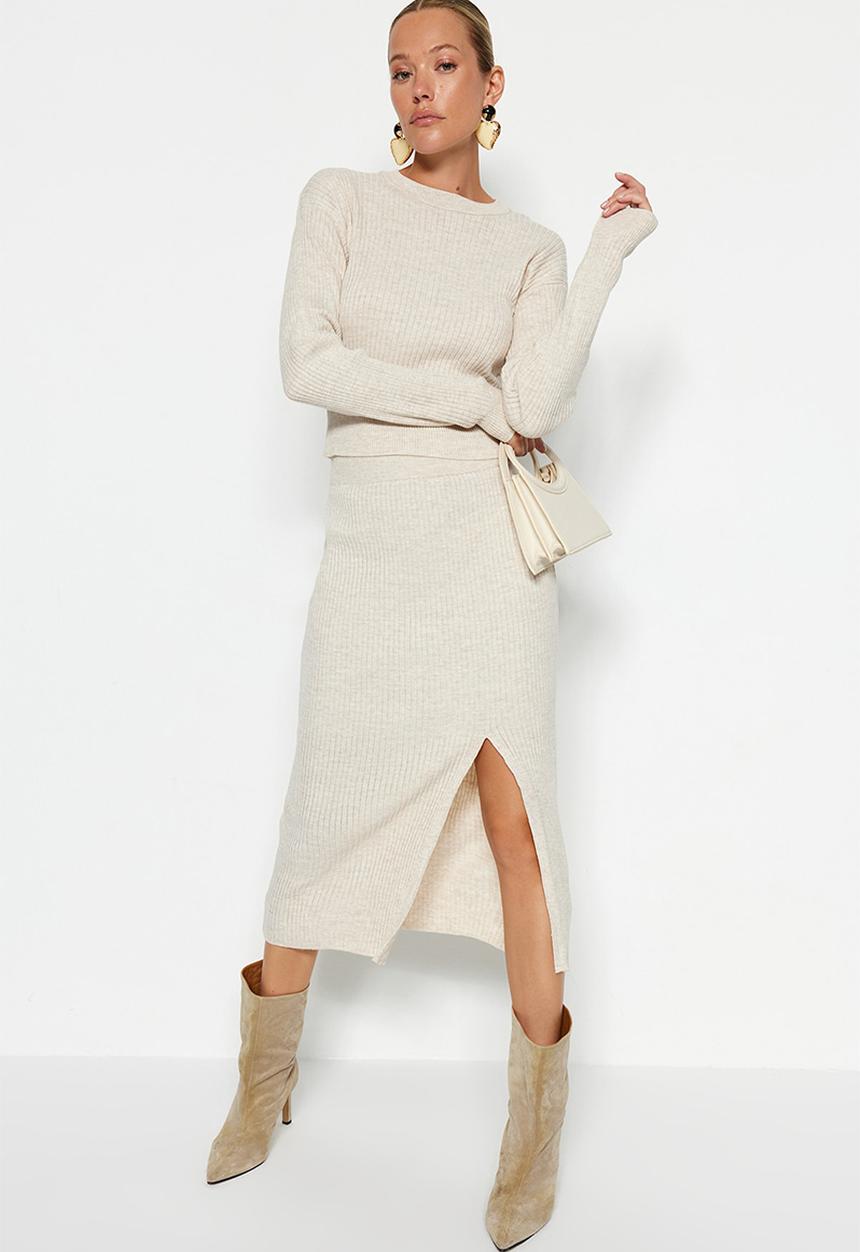 Trendyol - Crop Knitwear Set  - Stone