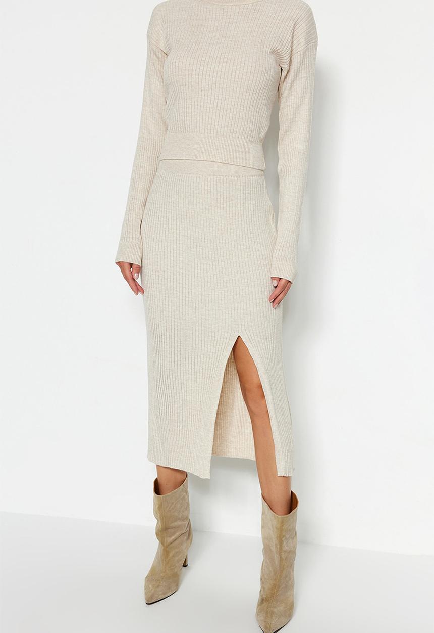 Trendyol - Crop Knitwear Set  - Stone