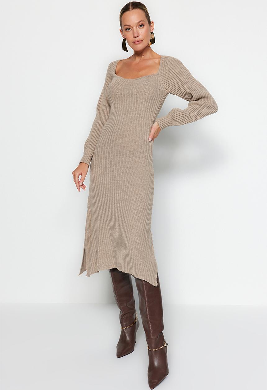 Trendyol - Midi Knitwear A line Dress - Beige