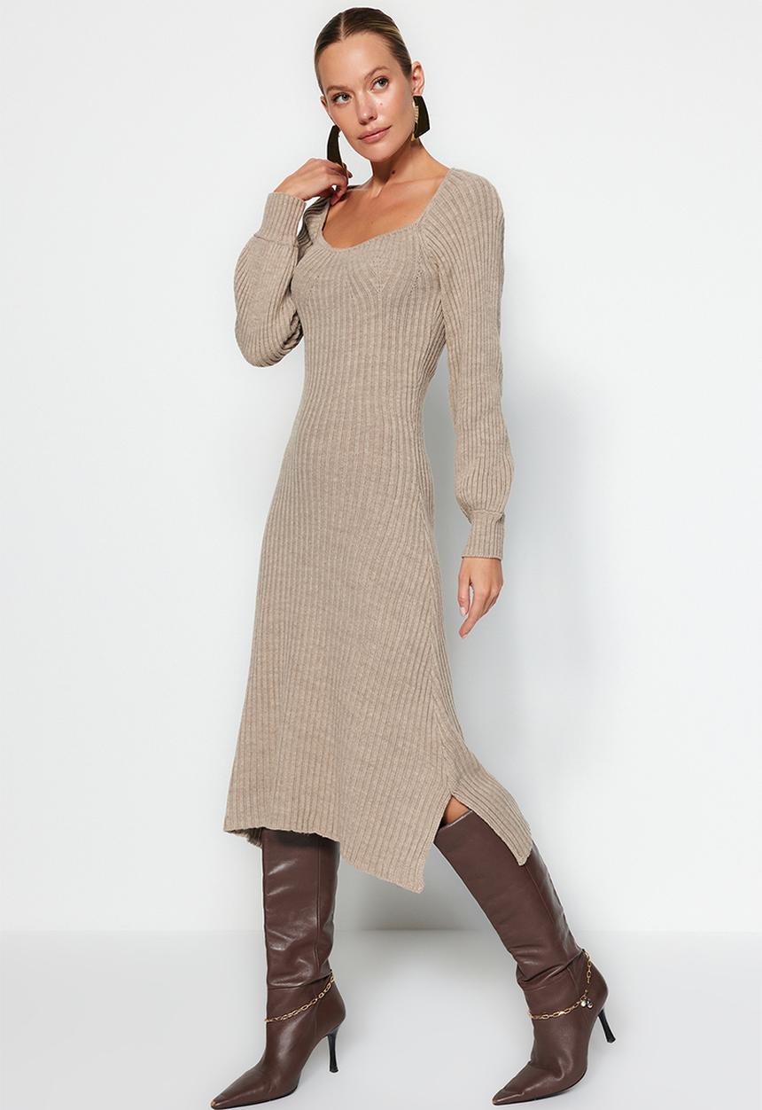Trendyol - Midi Knitwear A line Dress - Beige