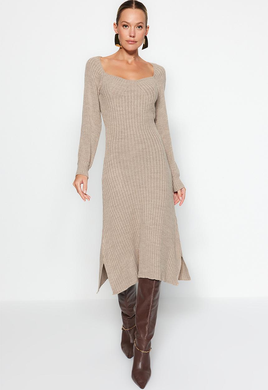 Trendyol - Midi Knitwear A line Dress - Beige