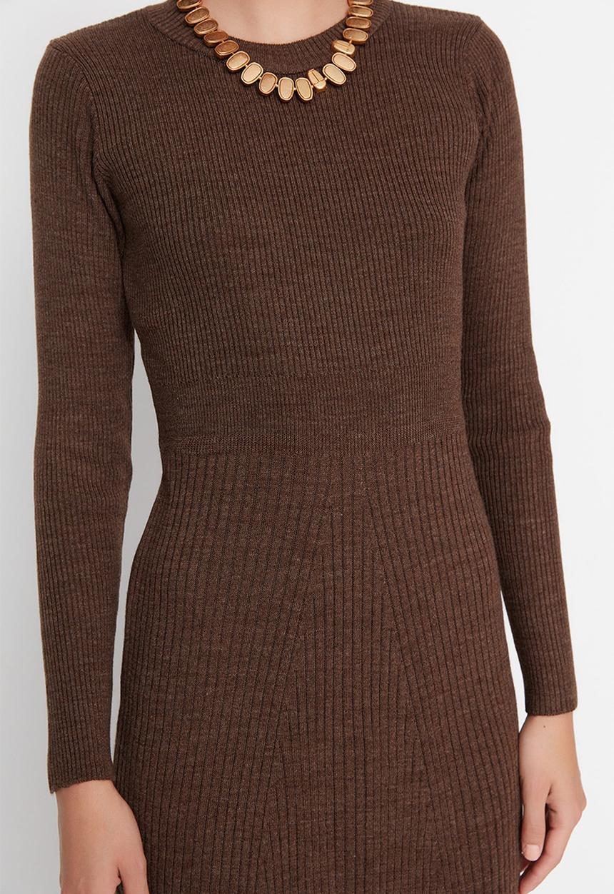 Trendyol - Midi Knit Dress - Brown