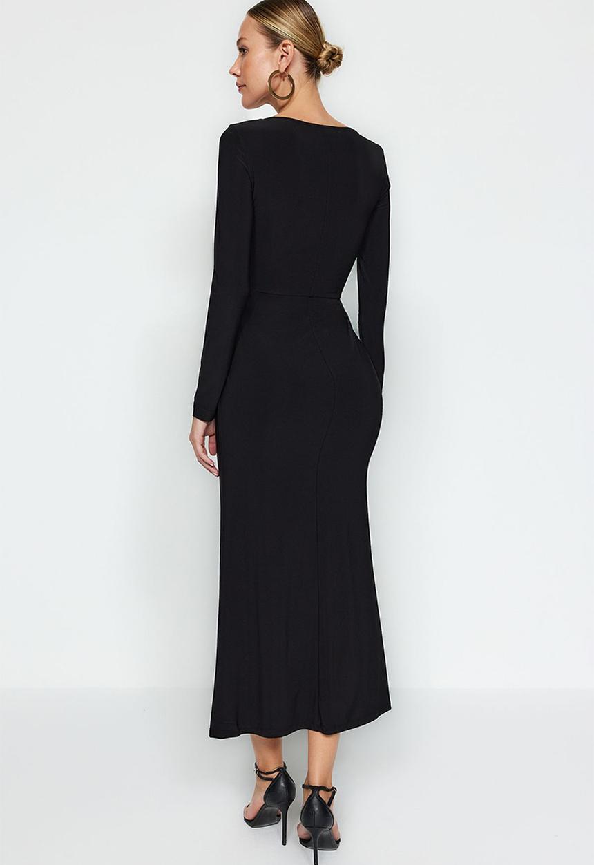 Trendyol - Midi Straight Cut Knit Dress - Black