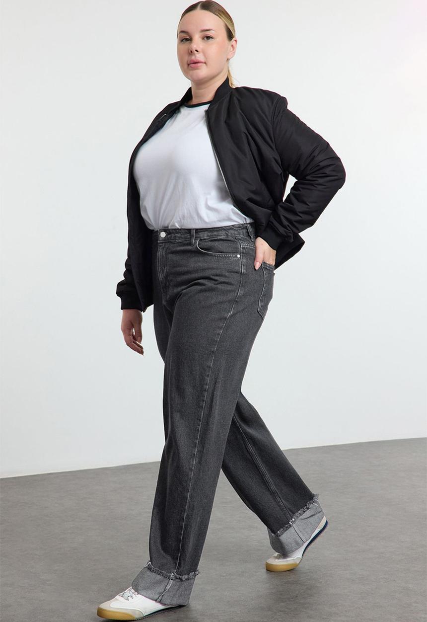 Trendyol - Plus size high waist wide leg jeans - gray