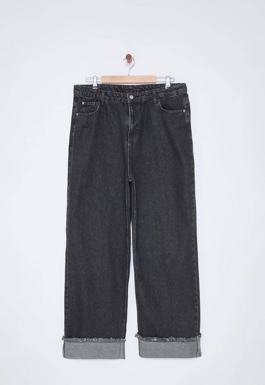 Trendyol - Plus size high waist wide leg jeans - gray