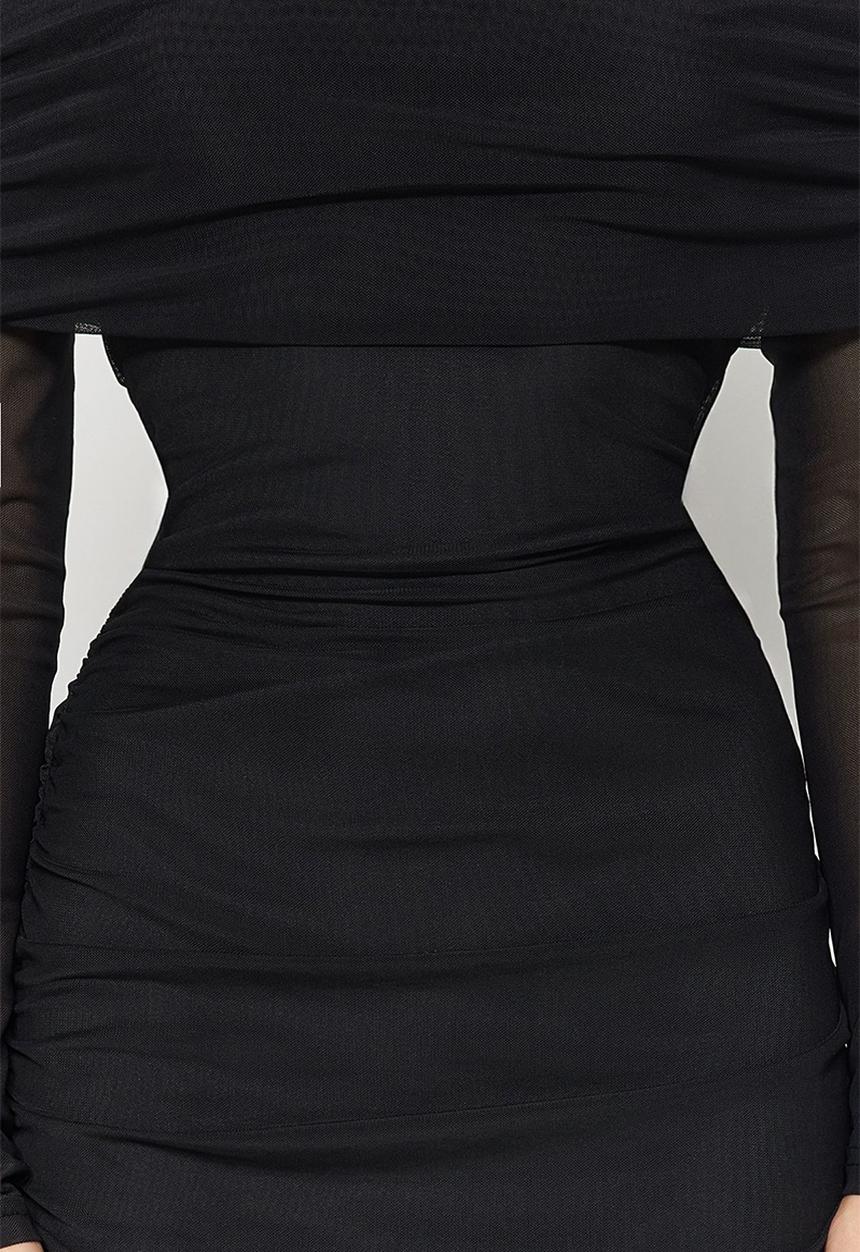 Trendyol - Midi Fitted Knit Dress - Black