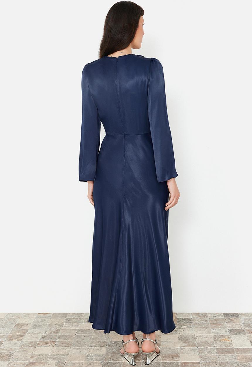 Trendyol - Maxi A line Satin Woven Dress - Navy Blue