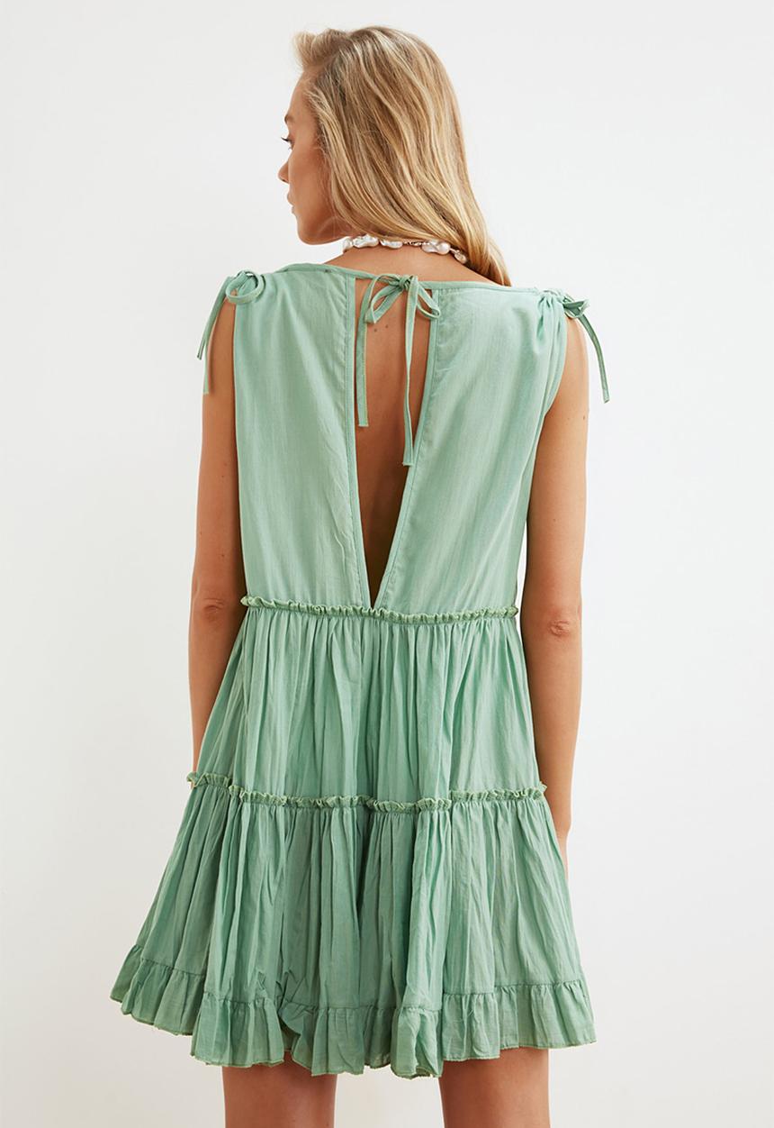 Trendyol - Mini Tiered Woven Dress - Green