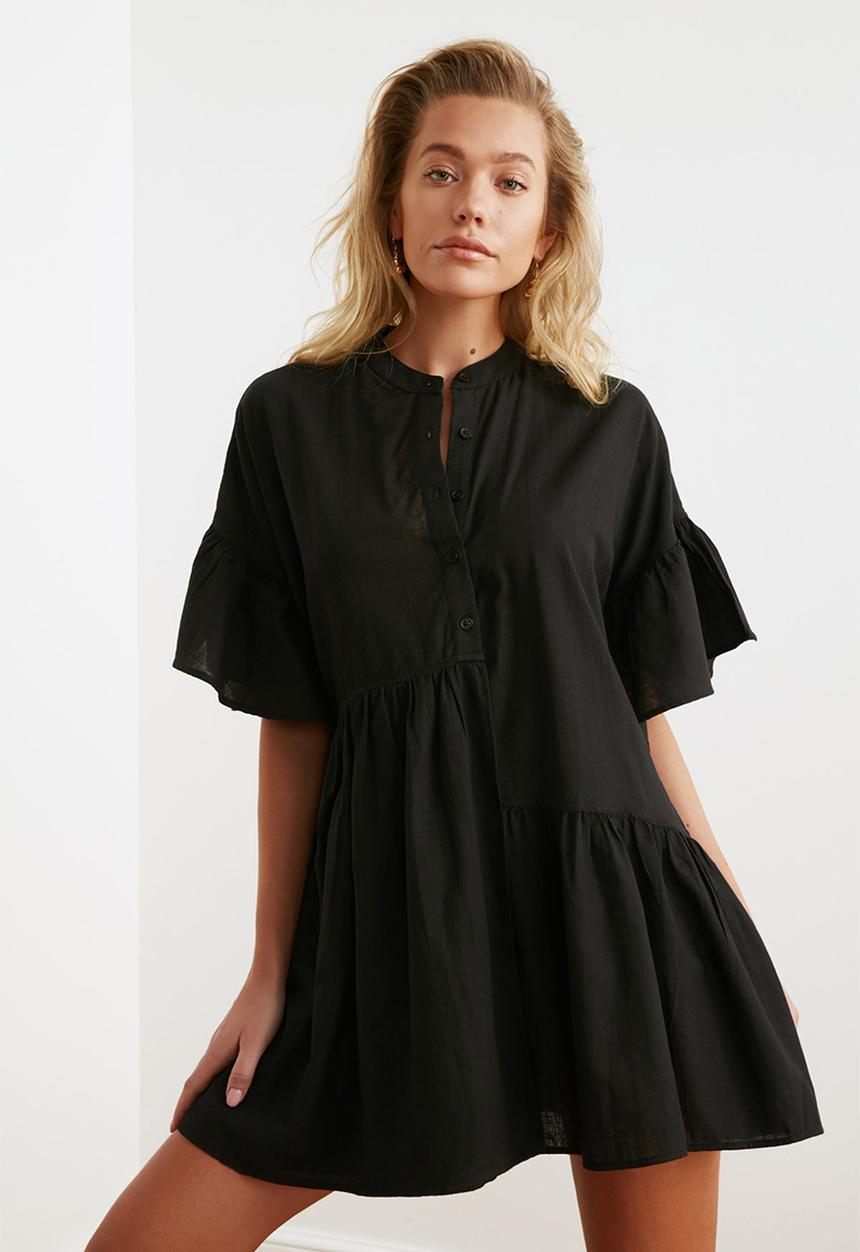 Trendyol - Mini Short Sleeve Tiered Dress - Black