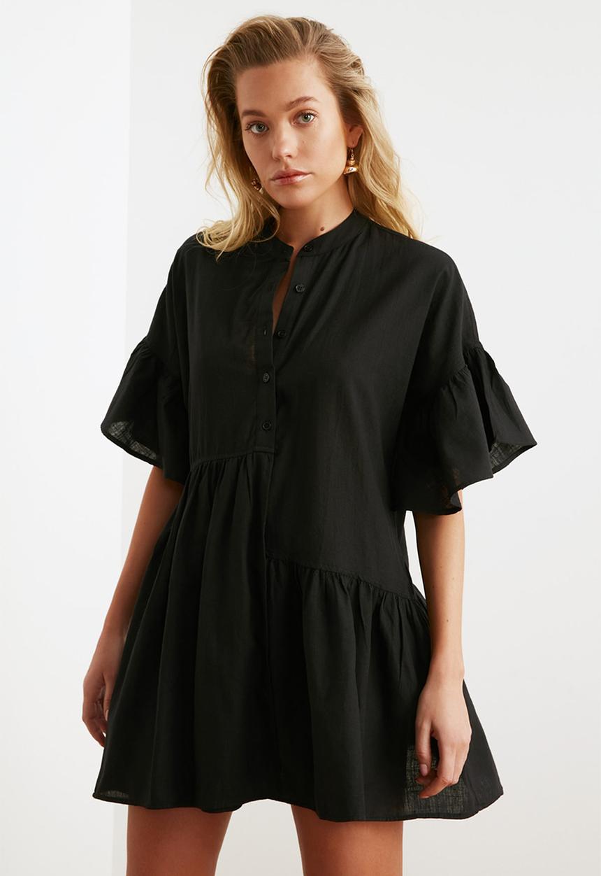 Trendyol - Mini Short Sleeve Tiered Dress - Black