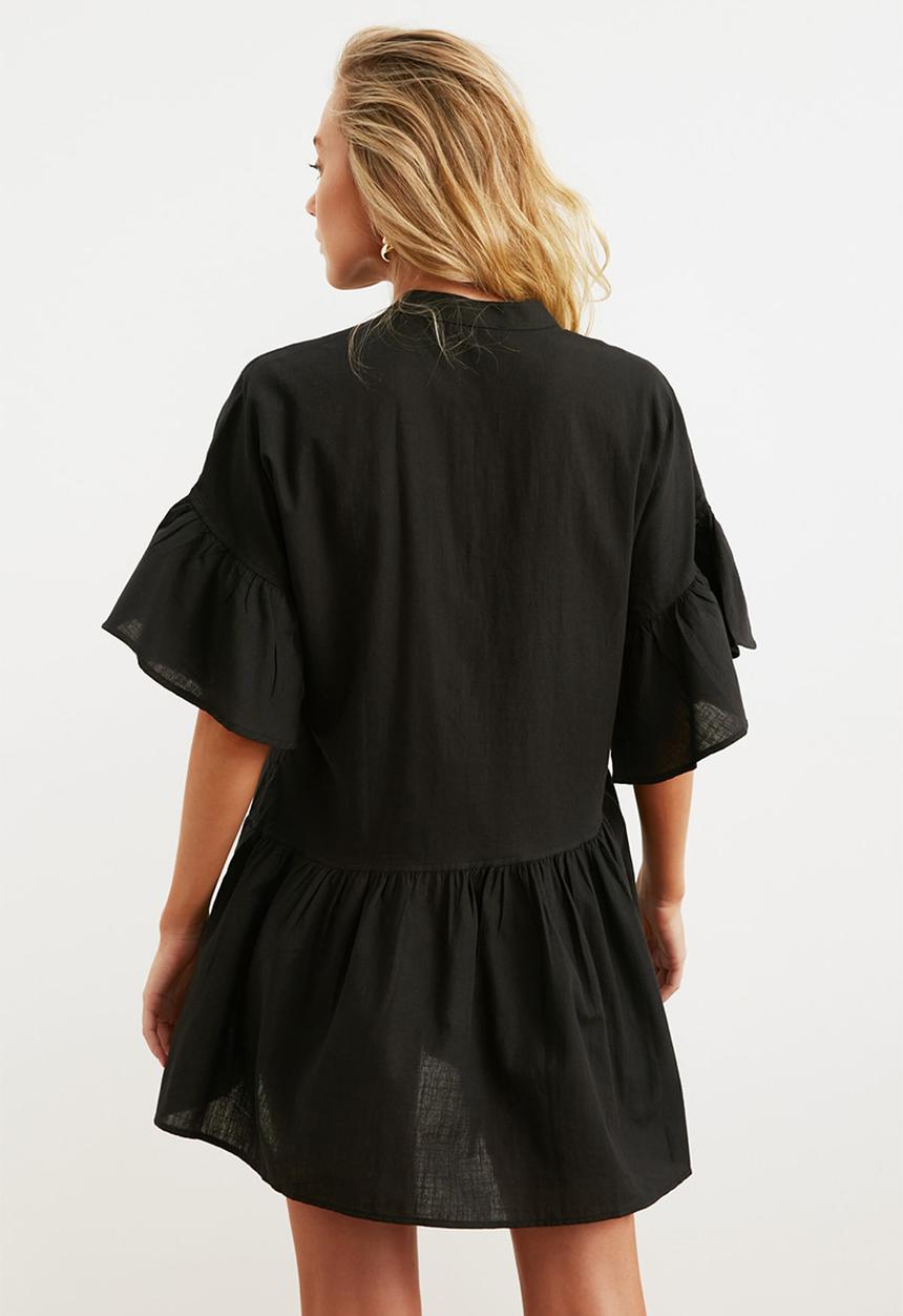 Trendyol - Mini Short Sleeve Tiered Dress - Black