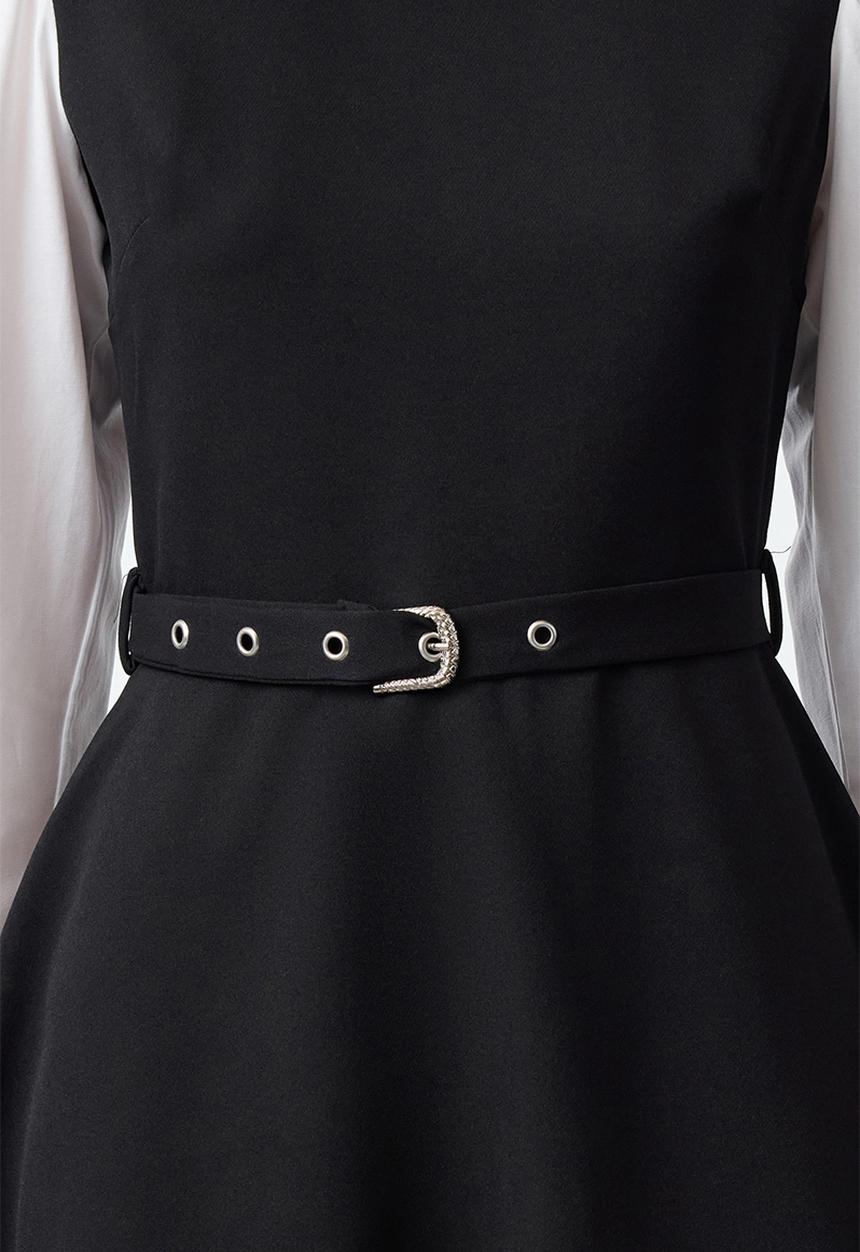 Trendyol - Mini Aline Woven Belted Sleeveless Dress - Black