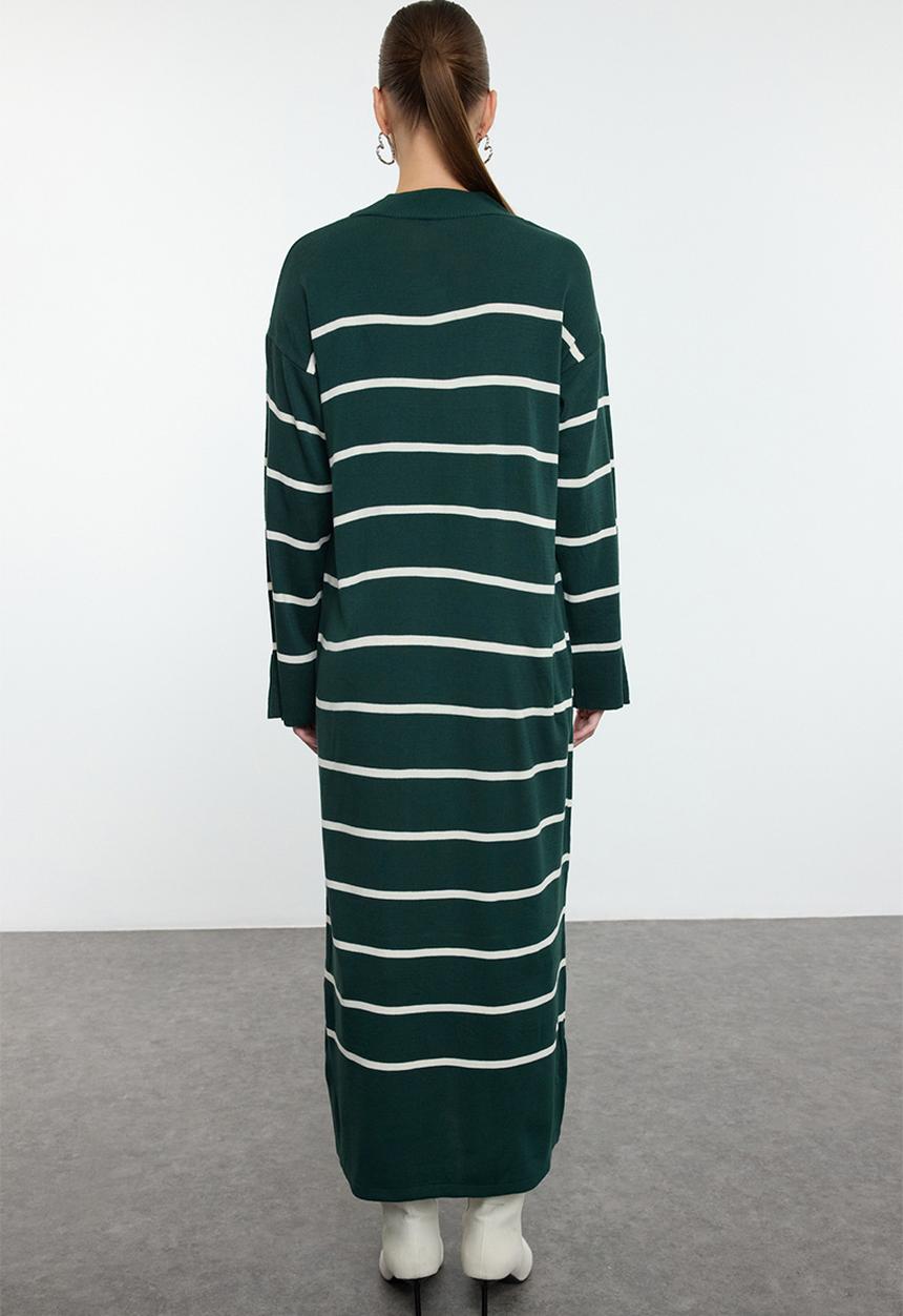 Trendyol - Maxi Aline Striped Knitwear Dress - Dark green