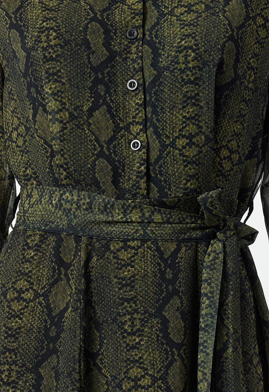 Trendyol - Mini Aline Woven Collar Dress - Green