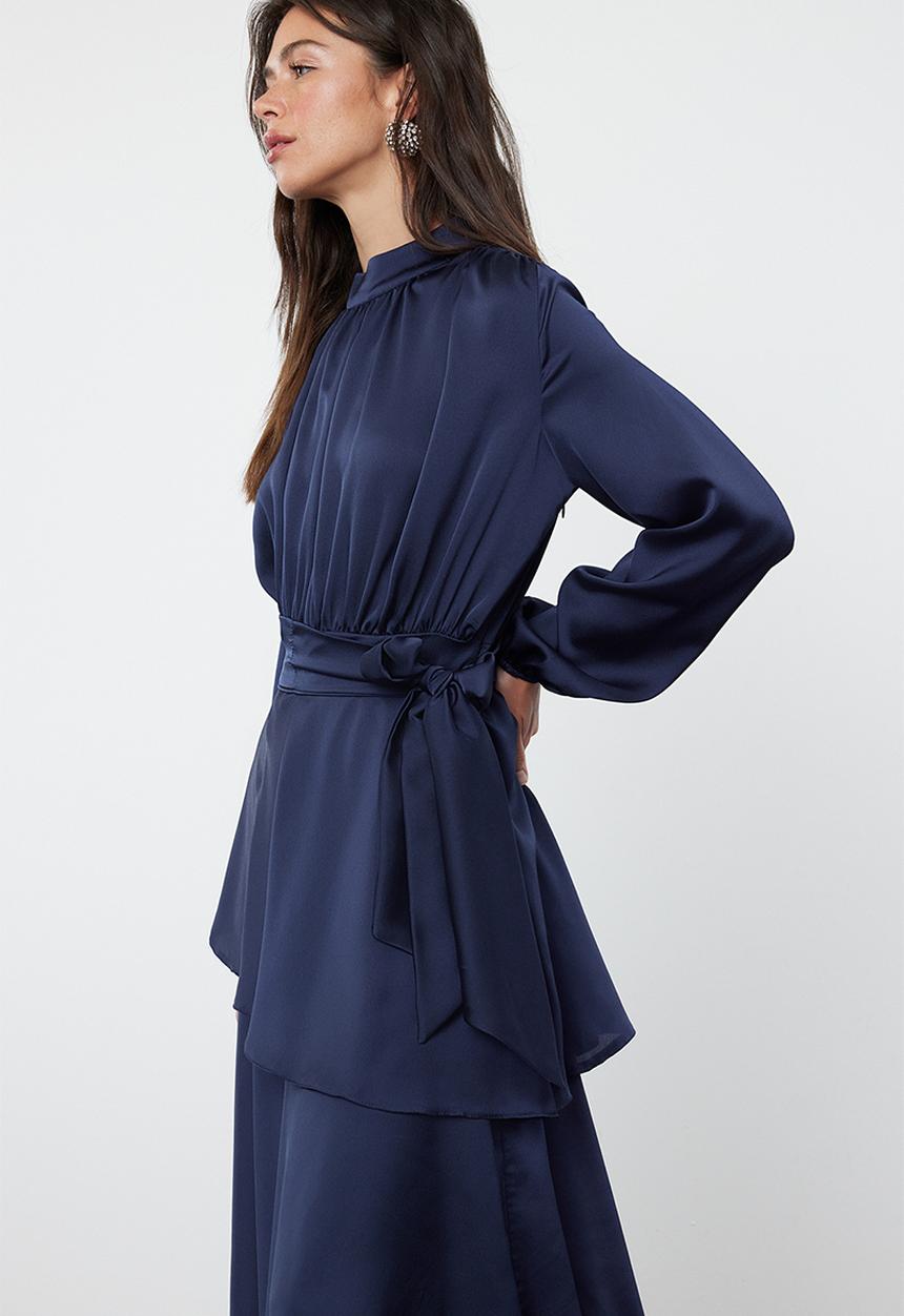 Trendyol - Maxi A line High Neck Woven Dress - Navy