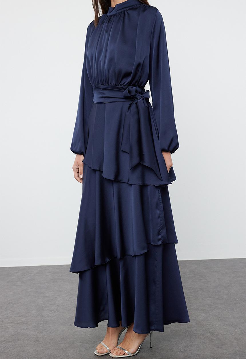 Trendyol - Maxi A line High Neck Woven Dress - Navy
