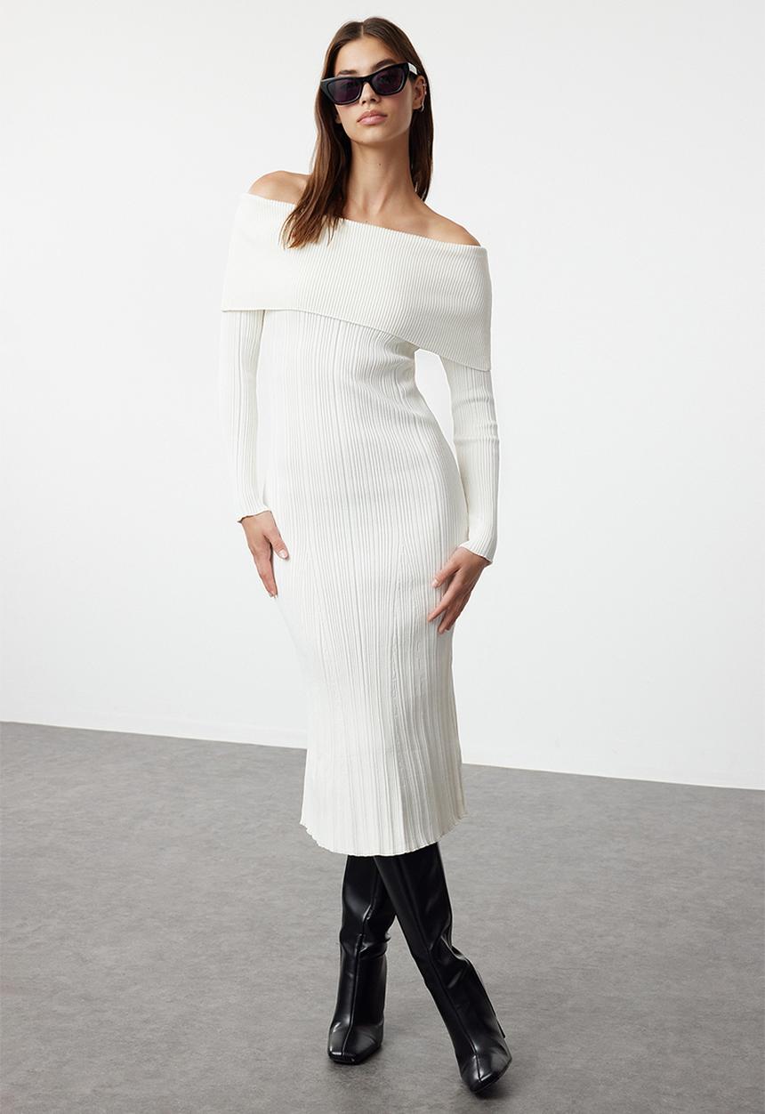 Trendyol - Midi Pencil Knitwear Dress - Ecru