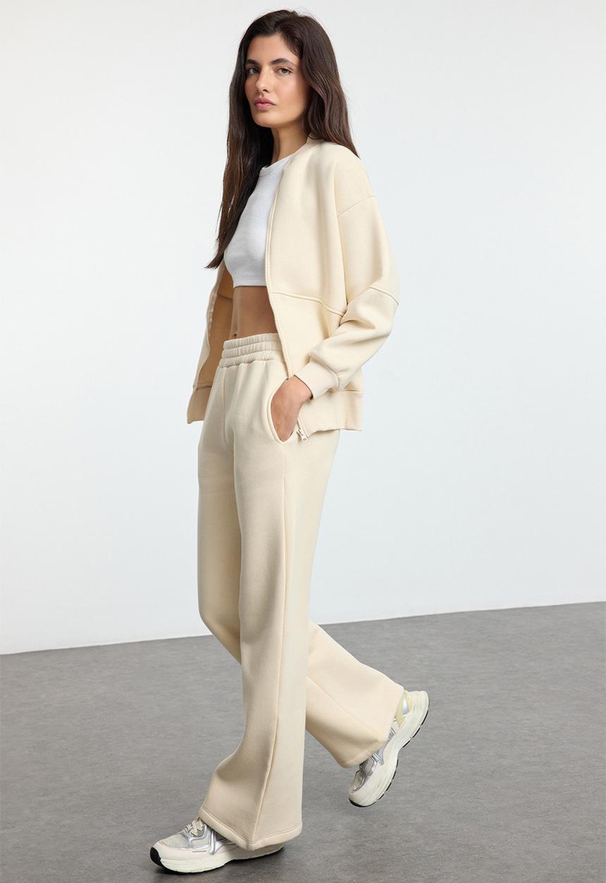 Trendyol - Fleece Zippered Thick Stone Color Oversize Tracksuit Set  - Stone