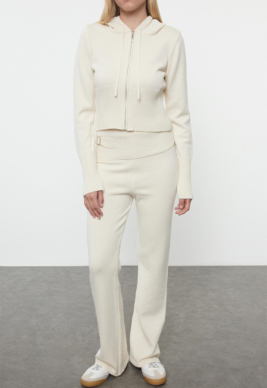 Trendyol - Special Thread Hooded Knitwear Bottom-Top Suit Set - Stone