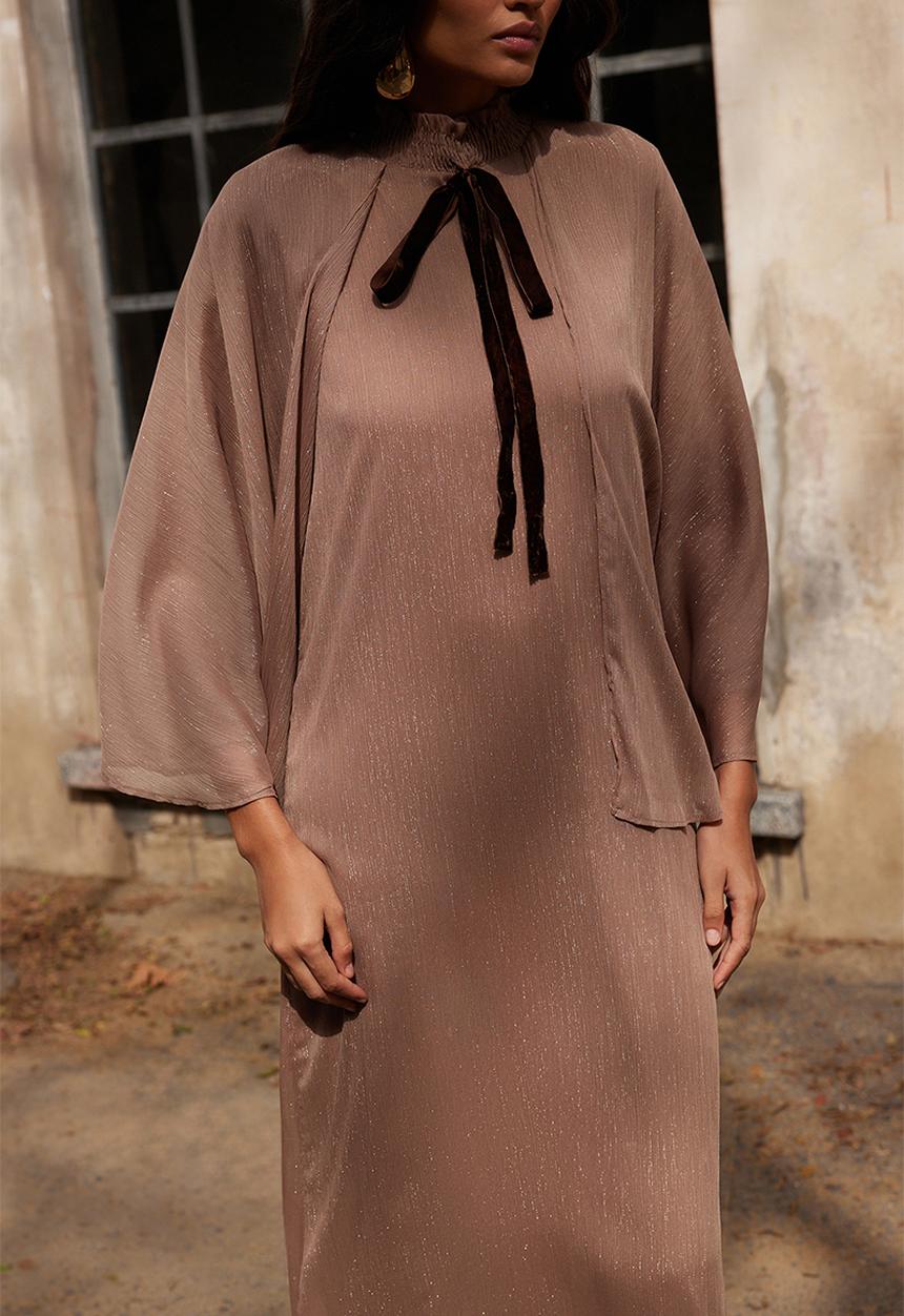 Trendyol - Maxi Tied Neck Dress - Brown