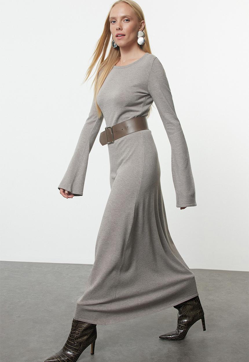 Trendyol - Midi Pencil Knitwear Dress - Dark Grey