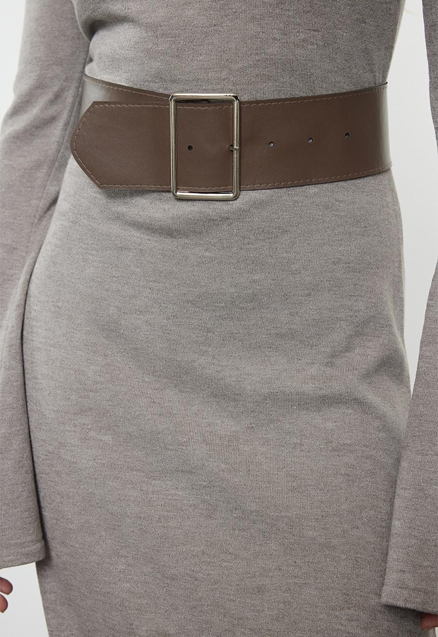 Trendyol - Midi Pencil Knitwear Dress - Dark Grey