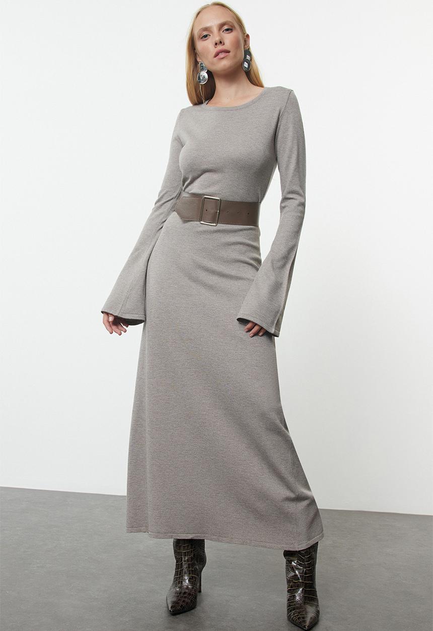 Trendyol - Midi Pencil Knitwear Dress - Dark Grey