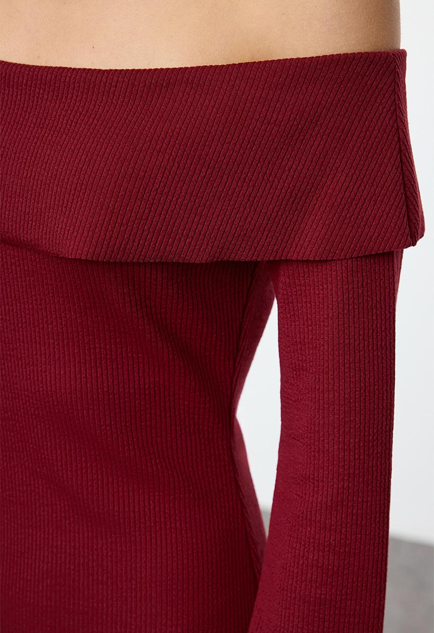 Trendyol - Midi Pencil Knit Dress - Burgundy