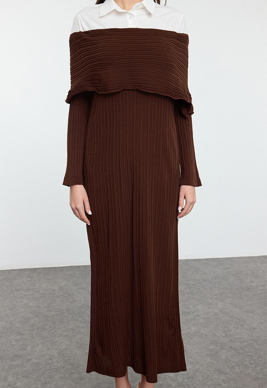 Trendyol - Maxi knit Drop Shoulder Dress - Brown
