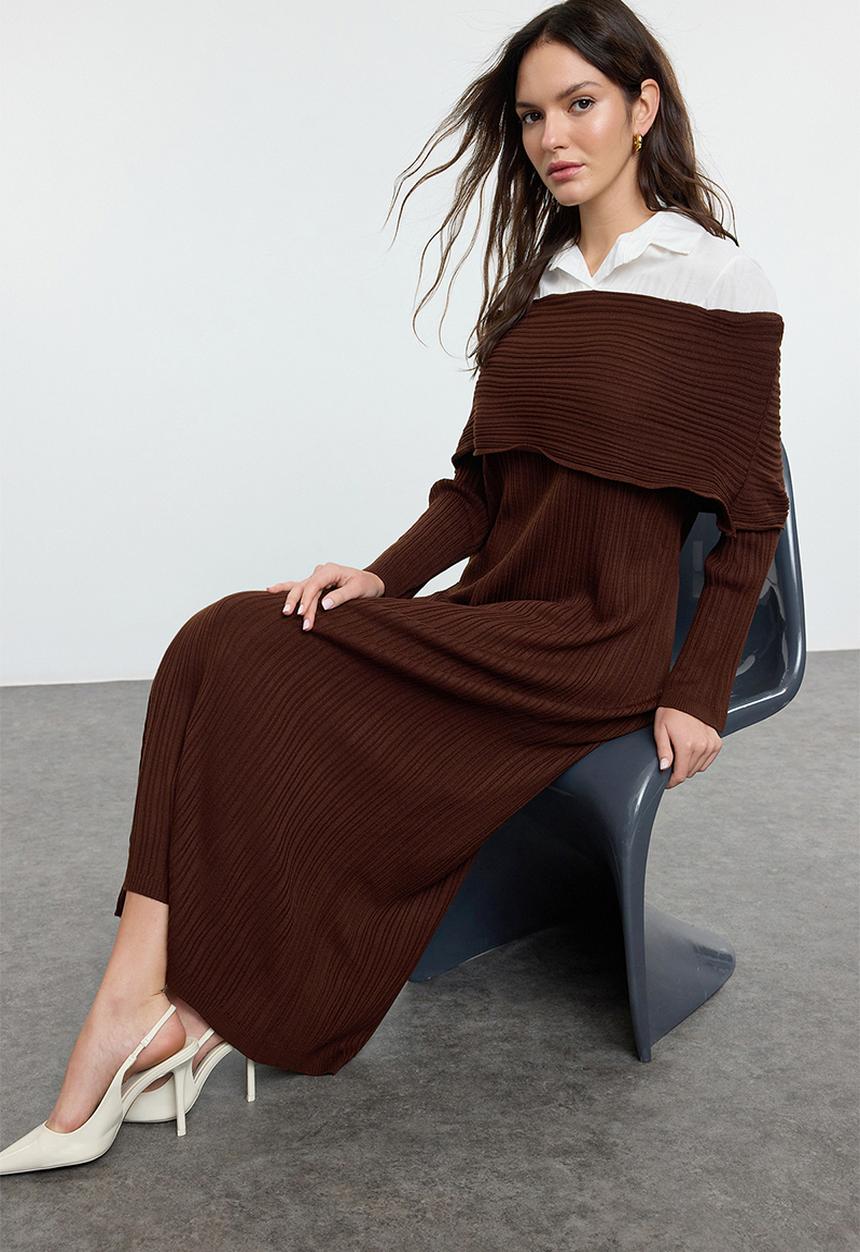 Trendyol - Maxi knit Drop Shoulder Dress - Brown