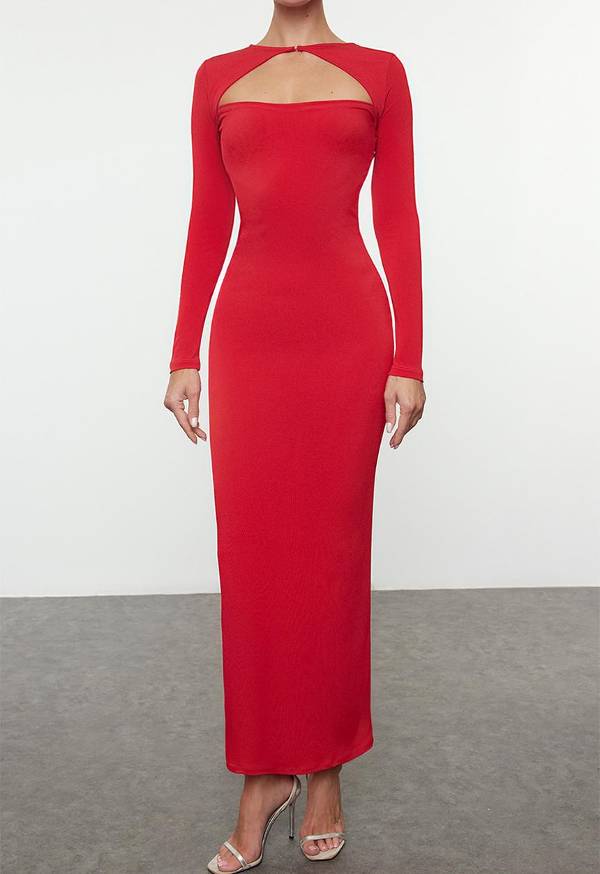 Trendyol - Maxi Knit Bodycon Formal Dress Dress - Red
