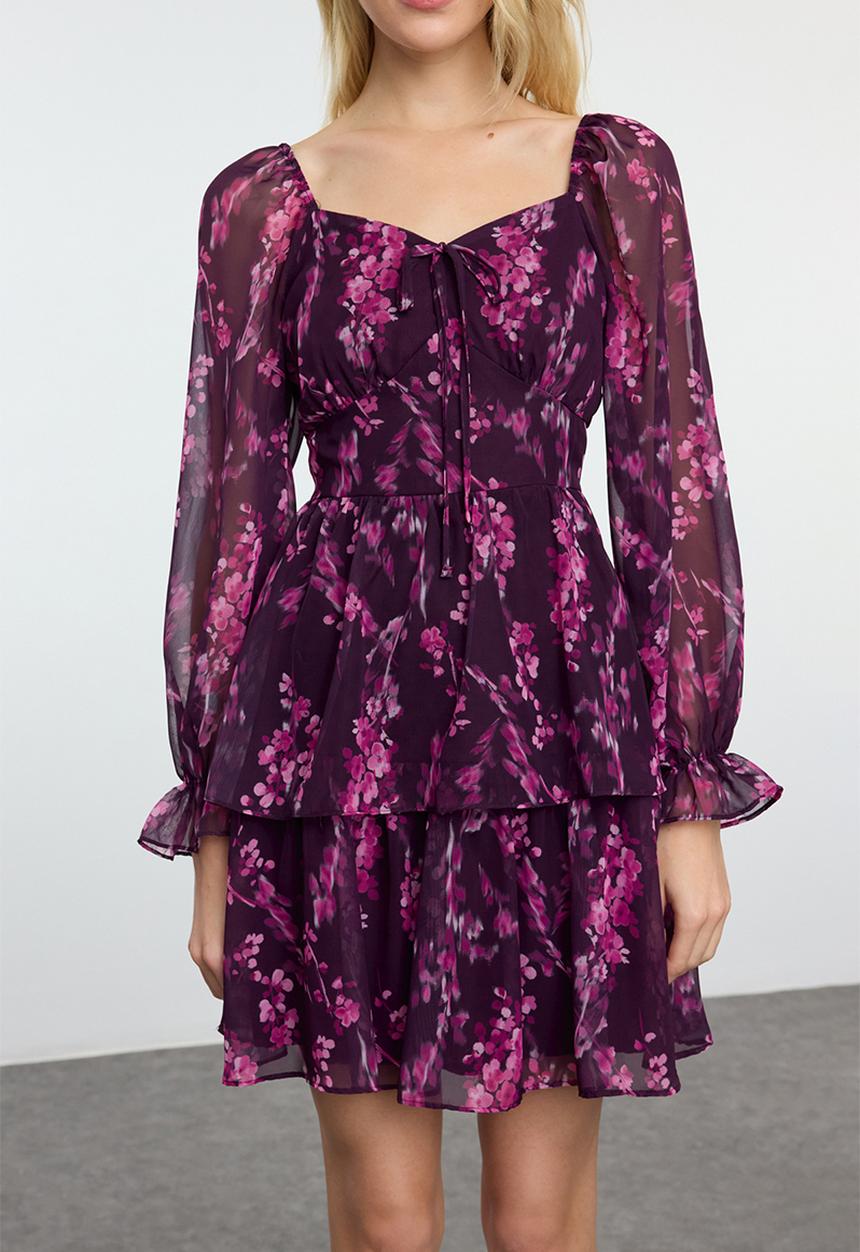 Trendyol - Mini Woven A line Dress - Floral Plum