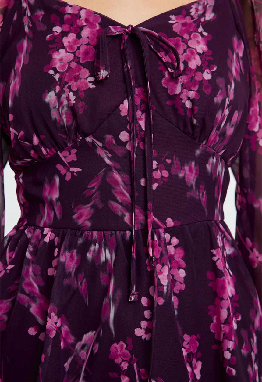 Trendyol - Mini Woven A line Dress - Floral Plum
