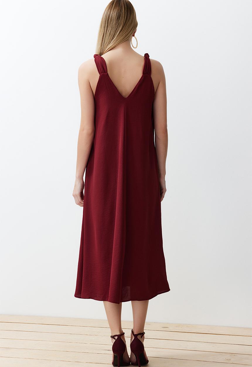 Trendyol - Midi Aline Woven Vee Relaxed Dress - Red