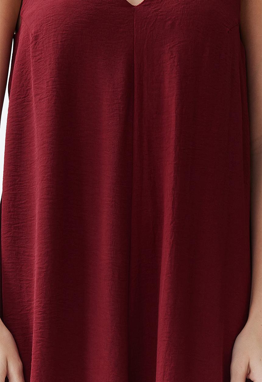 Trendyol - Midi Aline Woven Vee Relaxed Dress - Red