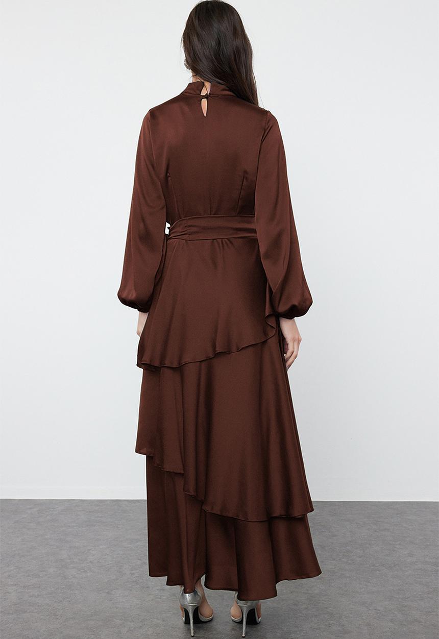 Trendyol - Maxi A line High Neck Woven Dress - Burgundy