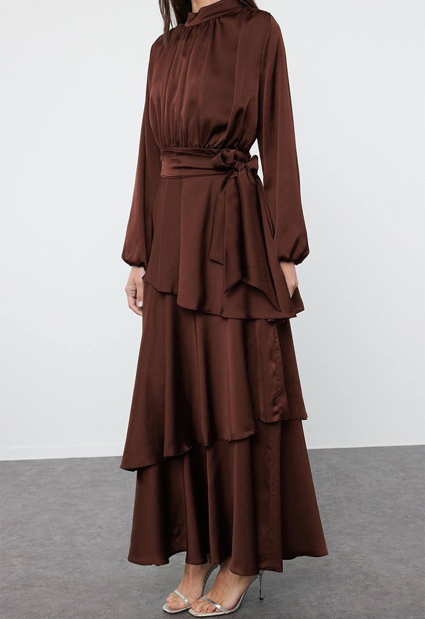 Trendyol - Maxi A line High Neck Woven Dress - Burgundy