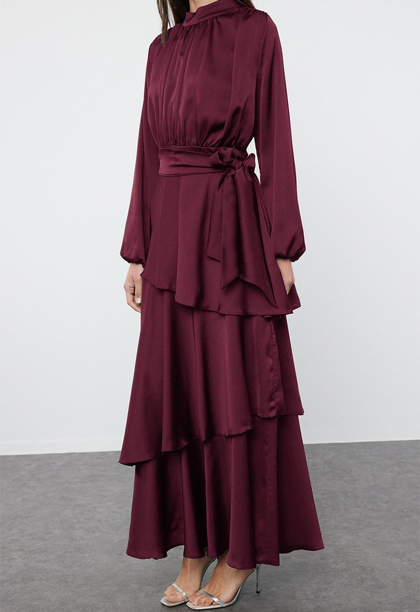 Trendyol - Maxi A line High Neck Woven Dress - Burgundy