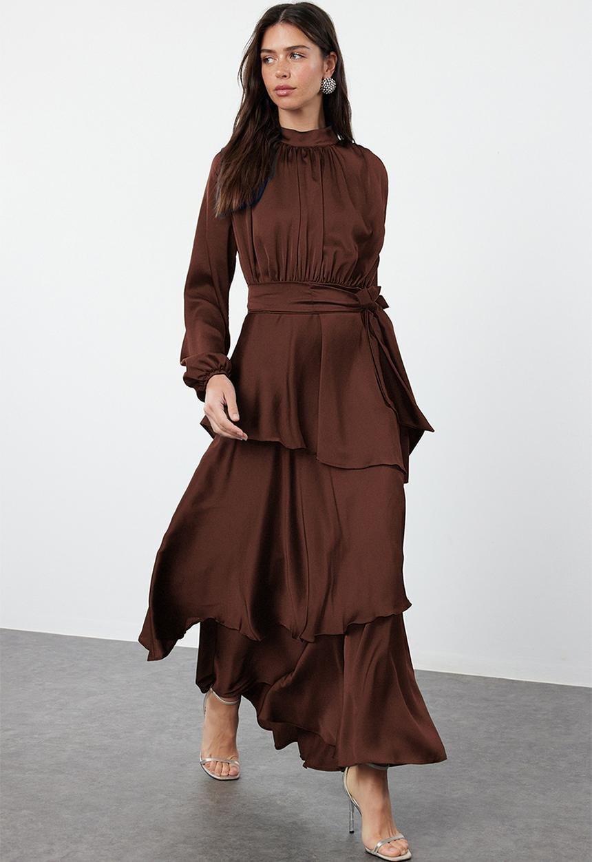Trendyol - Maxi A line High Neck Woven Dress - Burgundy