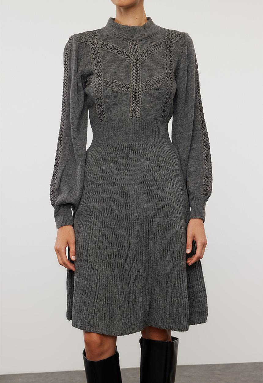 Trendyol - Midi Knit Dress - Grey