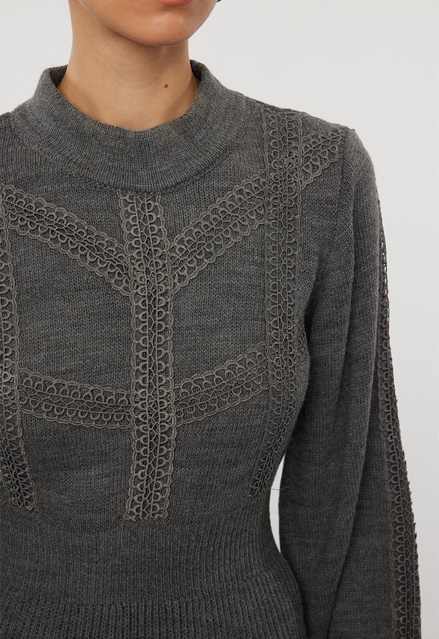 Trendyol - Midi Knit Dress - Grey