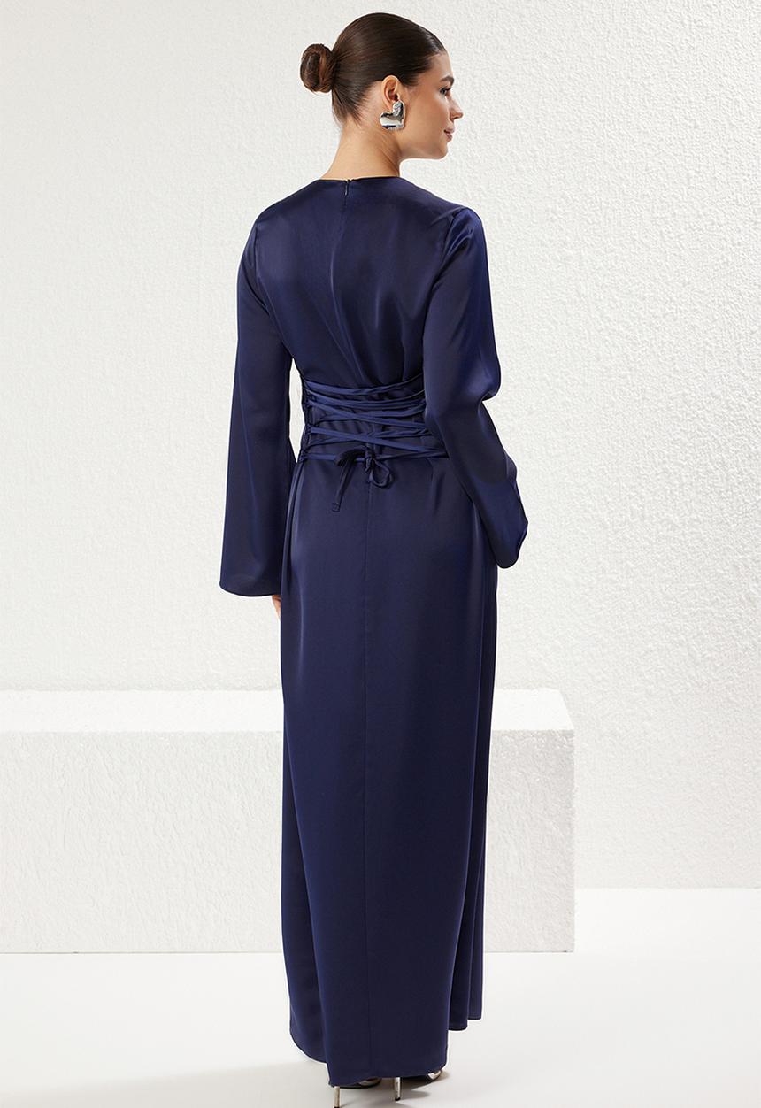 Trendyol - Maxi A line Satin Woven Dress - Navy