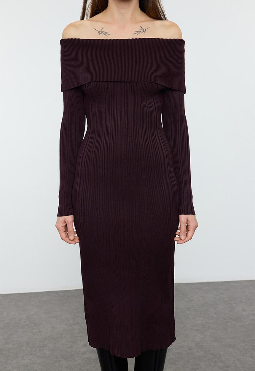 Trendyol - Midi Pencil Knitwear Dress - Plum
